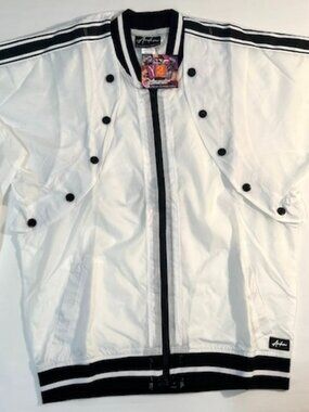 Andrew Christian Size L 100% Nylon Semi Sheer Snap Windbreaker -White/Black